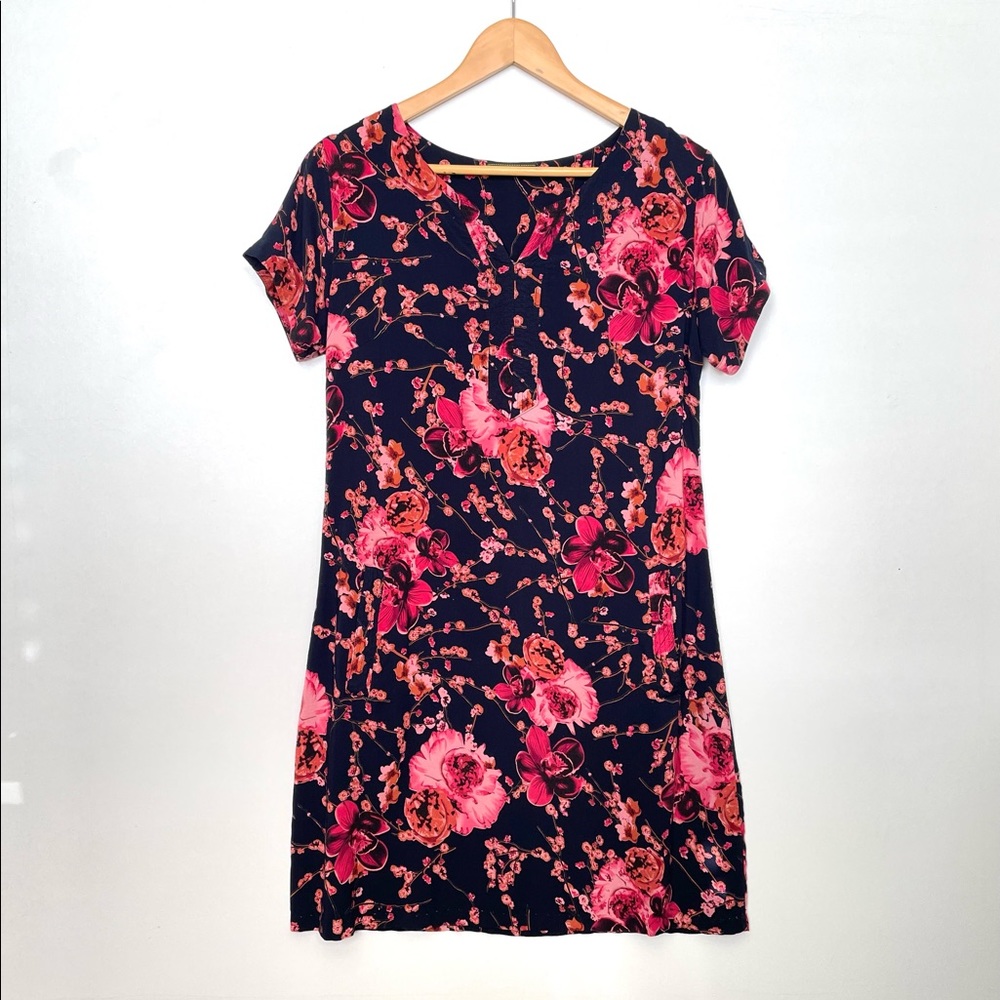MANGO Floral Shift Dress Short Sleeve S